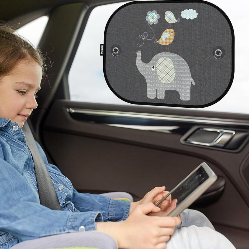 Pakoo Car Sun Shades for Baby, 2 Pack Mesh Window Shade Baby Kids Pet with Cute Animal Motifs, Side Window Screens for SUV, 17"x14" Universal Car Sun Shades with Suction Cups - Image 3